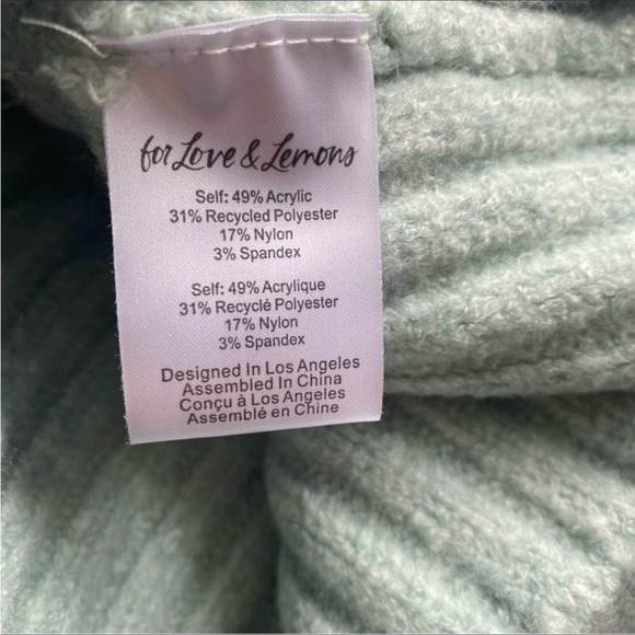 For Love and Lemons Dominique Cropped Open Back Sweater Top in Mint Green L NWT - Picture 5 of 5